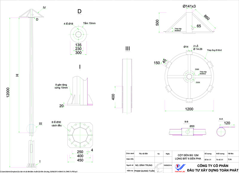 Cột đèn 12m 6 đèn