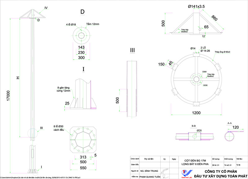 Cột đèn 17m 6 đèn